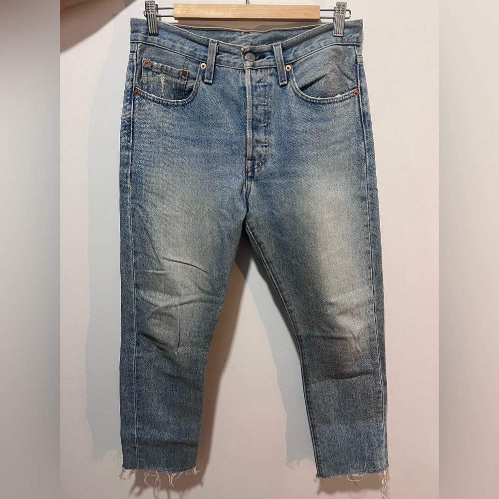 Levi's Light Blue Classic Skinny 501 Frayed  Ankle Crop